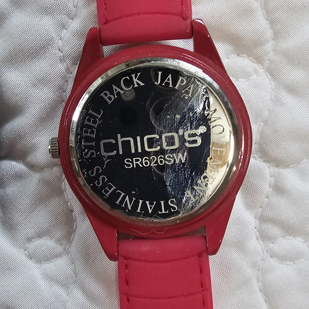 Chico's Hot Pink Silicone Strap Watch with Silver Dial Back - Picture 7 of 8